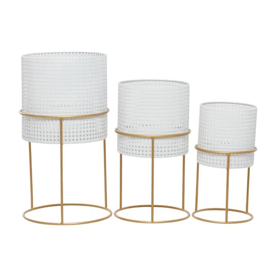 Set of 3 White Iron Contemporary Planter, 23" x 19" x 16"